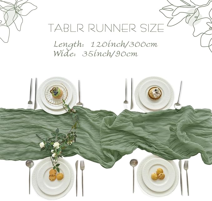 IVAPUPU 1 Pcs Cheesecloth Table Runner - 10ft Sage Green Boho Gauze Cheese - Image 5