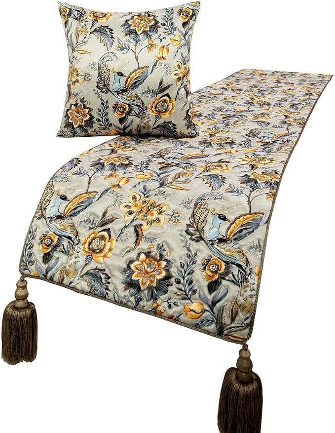 The HomeCentric King/Queen/Twin Grey & Yellow Decorative Twin 53"x18" Bed Runner by TheHomeCentric