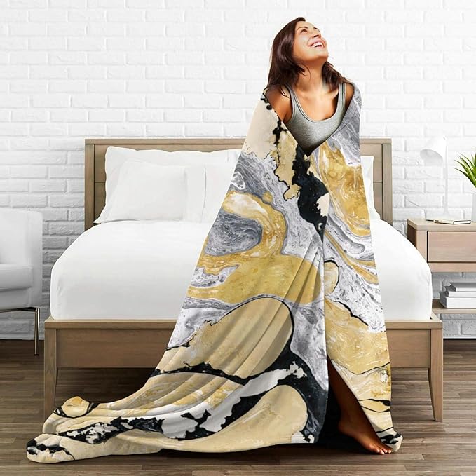 HGOD DESIGNS Gold Golden and Silver Marble Ink Abstract Painting Flannel Fleece - Image 5