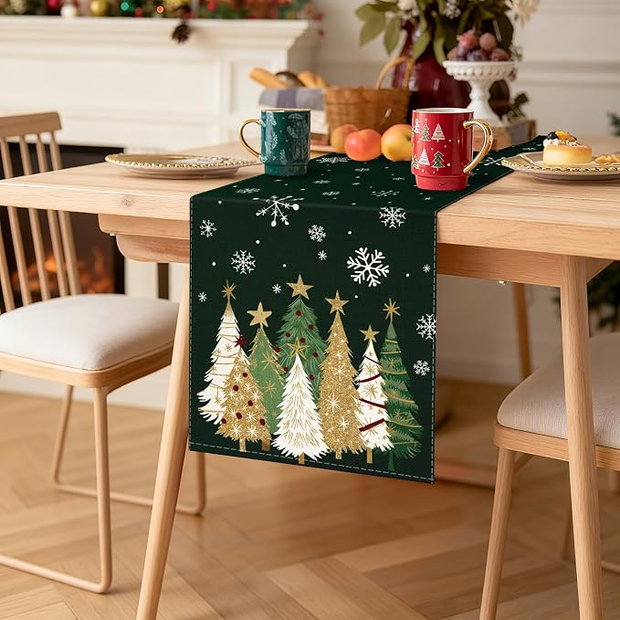 OTOSTAR Snowflakes and Christmas Tree Table Runner, Xmas Seasonal Winter - Image 9