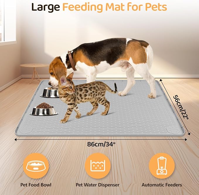 Dog Food Mat, Extra Large 34" x 22" Silicone Pet Feeding Mat - Image 2