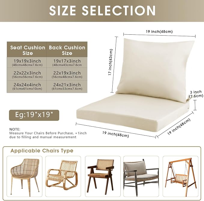 Outdoor Seat Cushion Set 19 x 19 In, Water-Resistant & Fade-Resistan, Patio - Image 3