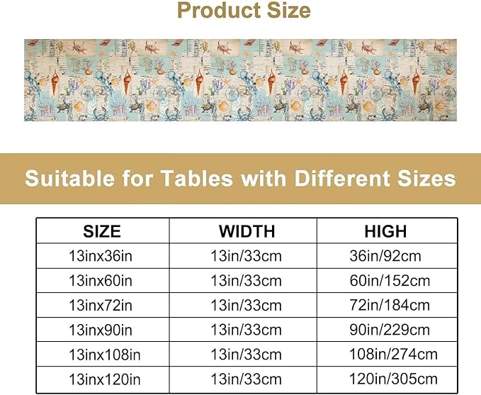 Vintage Seashell Starfish Poster Table Runner Seahorse Newspaper Life Table - Image 4