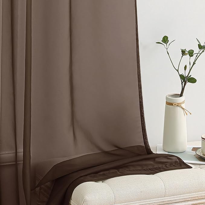 MIULEE Chocolate Brown Sheer Curtains 63 Inches Long 2 Panels, Light Filtering - Image 4