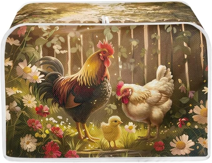 Chicken Rooster Flower Toaster Cover 4 Slice Wide Slot, Washable Kitchen by Baxinh