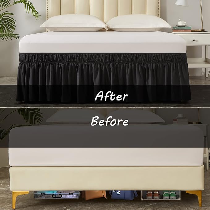 MEILA Wrap Around Bed Skirt Three Fabric Sides Elastic Dust Ruffled 18 Inch - Image 5