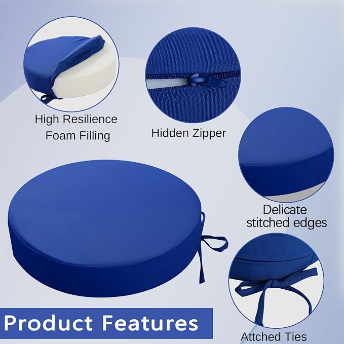 idee-home Outdoor Bistro Chair Cushions, 15”x15”x 3” Thick Outdoor Round Seat - Image 2