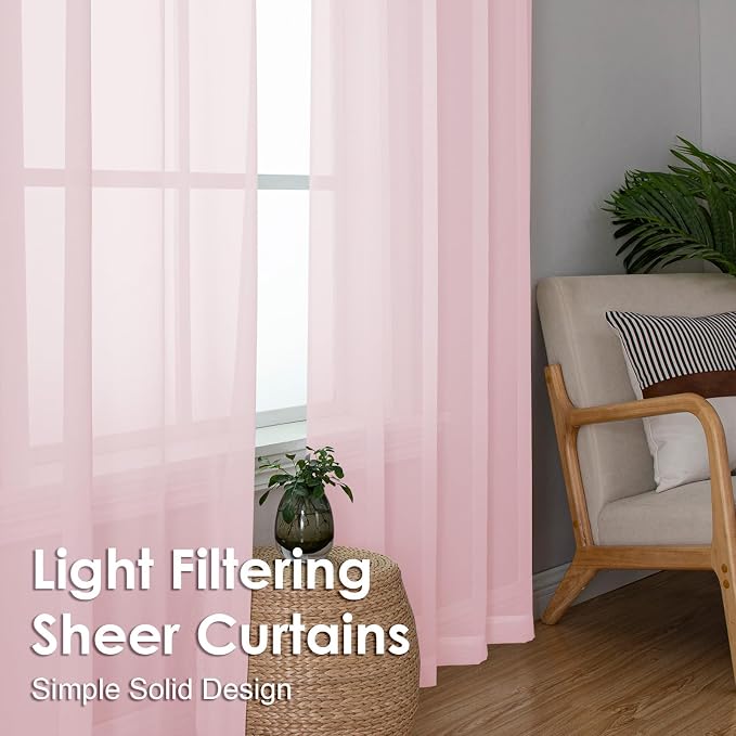 OVZME Blush Pink Sheer Curtains 108 Inches Long 2 Panels - Image 7