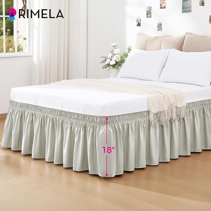 RIMELA Light Grey Bed Skirt Queen Size 18 Inch Drop, Wrap Around Elastic - Image 2