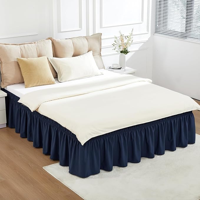 RIMELA Navy Blue Bed Skirt King Size 15 Inch Drop, Elastic Bed Skirting - Image 4