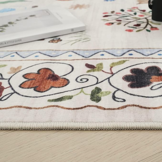 Rugcomf Area Rugs 9x12 Living Room Clearance Washable Boho Rug Non Slip Floral - Image 8