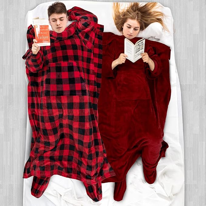 PAVILIA Fleece Blanket with Sleeves, Foot Pockets - Image 5