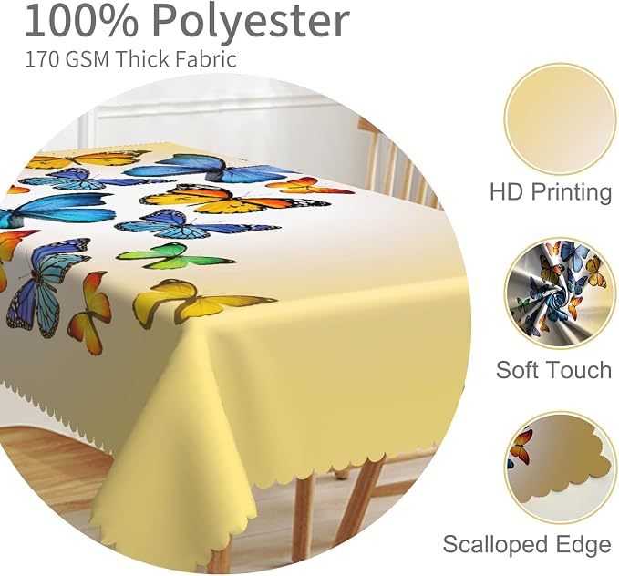 54x86inches Butterfly Rectangle Tablecloth Colorful Butterflies Printed Yellow - Image 3