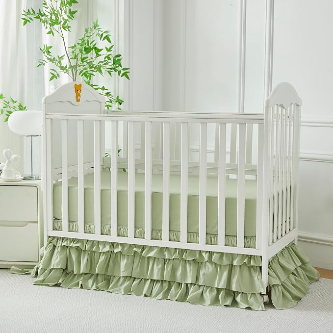 Brandream Crib Skirt Triple Layer Cotton Nursery Bed Skirt - Image 3