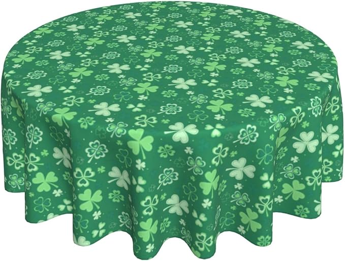 St.Patrick's Day Tablecloth Round 60×60 Inch, Spring Green Luck Shamrock by QANOK