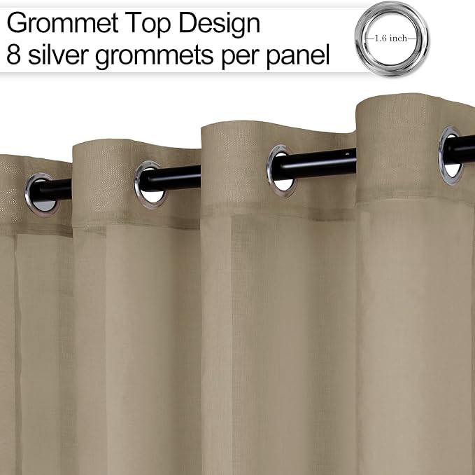 XWZO Camel Sheer Curtains Semi Transparent Voile Window Curtains, Lightweight - Image 2