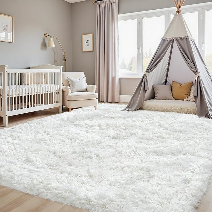 6x9 Area Rugs for Living Room Rug: Soft Fluffy Shag White Rugs for Bedroom - Image 9