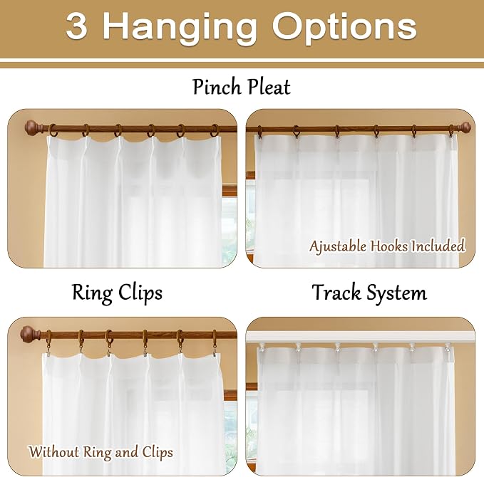 MAIHER White Pinch Pleat Curtains 96 Inches Long - Image 2