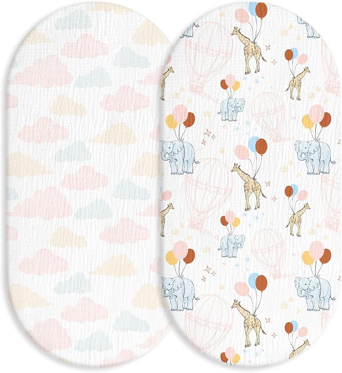 Muslin Bassinet Fitted Sheets, 2 Pack by LYRICHOMBABY