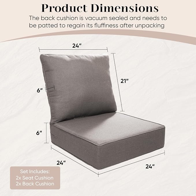 Outdoor Seat Cushion Set-24 x 24 x 6 Inch Outdoor Chair Cushions Set of 2 - Image 7