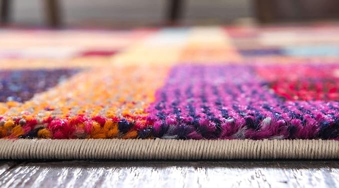 Unique Loom Estrella Collection Colorful, Squares Modern, Abstract Area Rug - Image 4