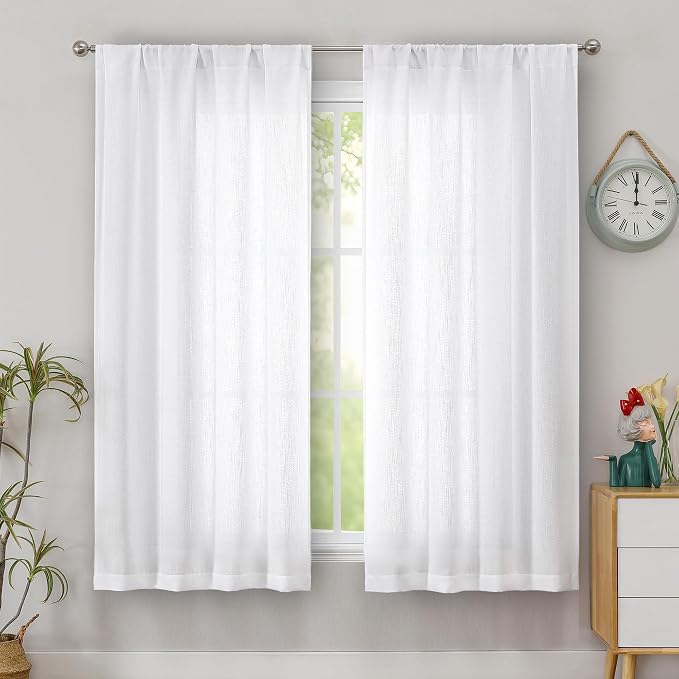 Simplebrand White Semi Sheer Faux Linen Textured Curtains 54 Inch Length 2 by Simplebrand