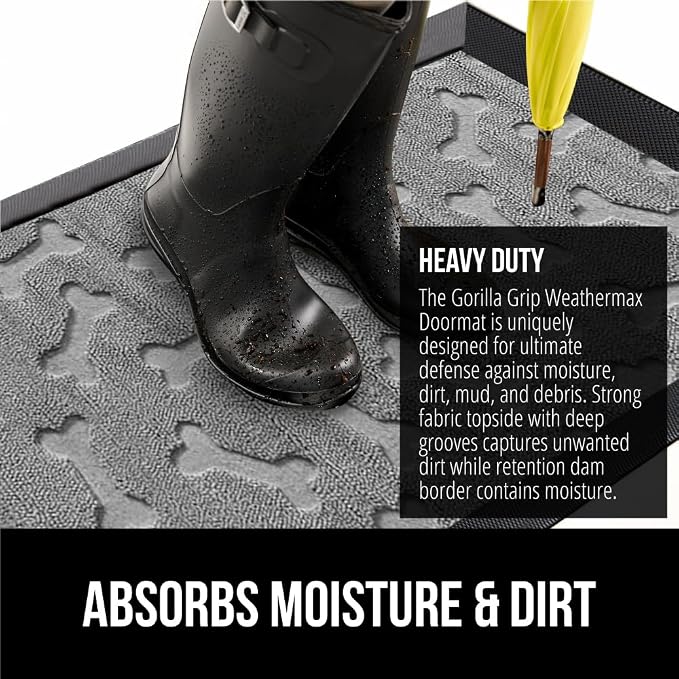 GORILLA GRIP 100% Waterproof All-Season WeatherMax Doormat, US Designed Natural - Image 4