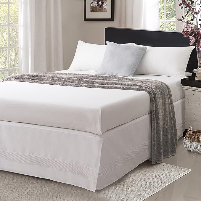 Valea Home Bed Skirt with Stitch on White Dust Ruffle with Split Corner - Image 7