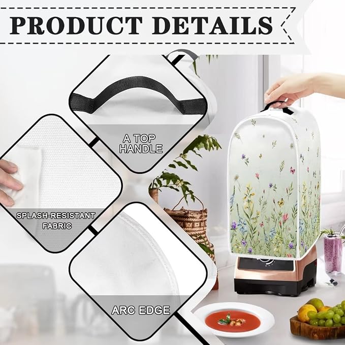 Butterfly Floral Print Blender Cover Dust Proof Washable Small Appliance Cover - Image 3