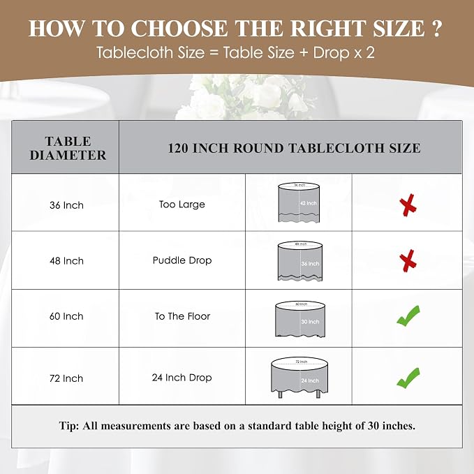 Round Tablecloth 120 Inch 1 Pack Black Tablecloths Washable Decorative Linen - Image 2