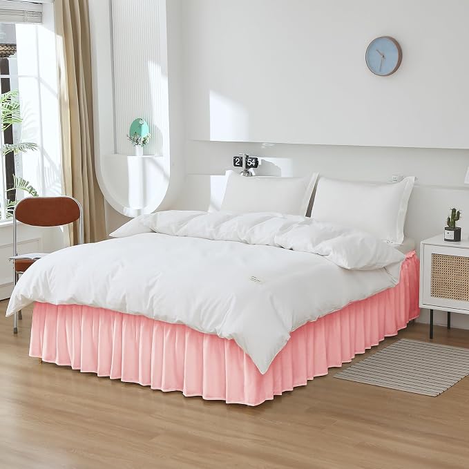 MEILA Wrap Around Bed Skirt Three Fabric Sides Elastic Dust Ruffled 14 Inch - Image 3