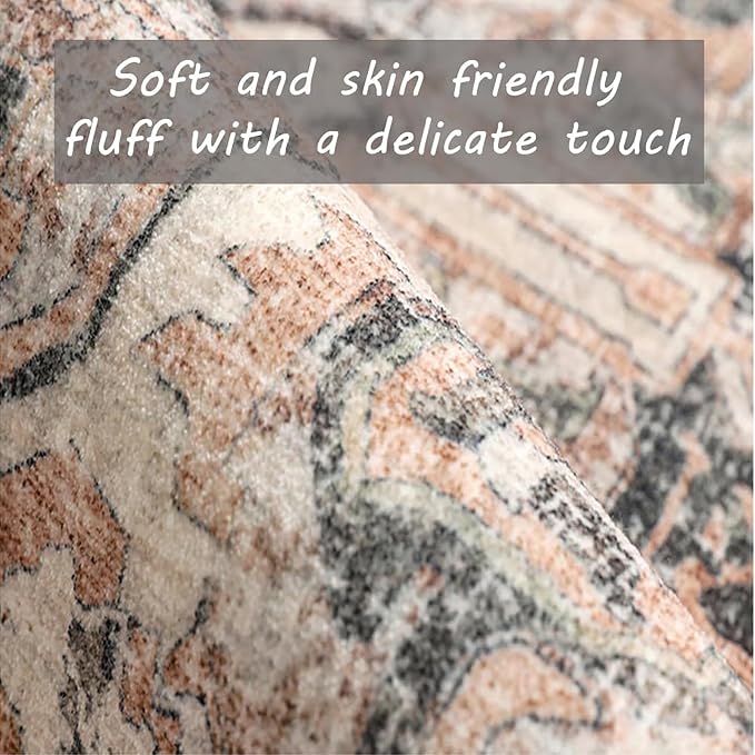 Retro Washable Area Rug 4X6 Washable Living Room Boho Chic Medallion Distressed - Image 4