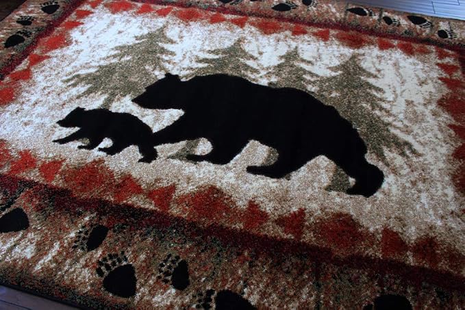 Masada Rugs, Cabin Lodge Area Rug Bear and Cub Scene - Image 6