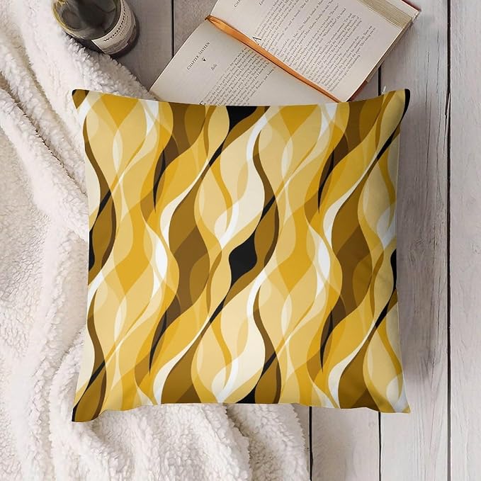 Yellow Throw Pillow Covers Abstract Ombre Yellow and Grey Striped Decorations - Image 2