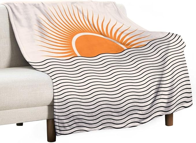 Abstract Sunset Throw Blanket, Boho Mid Century Geometric Minimalist Aesthetic by JanJCurt