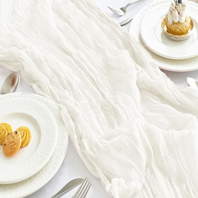 IVAPUPU 2 Pcs Cheesecloth Table Runner - 10ft Ivory White Boho Gauze Cheese - Image 8