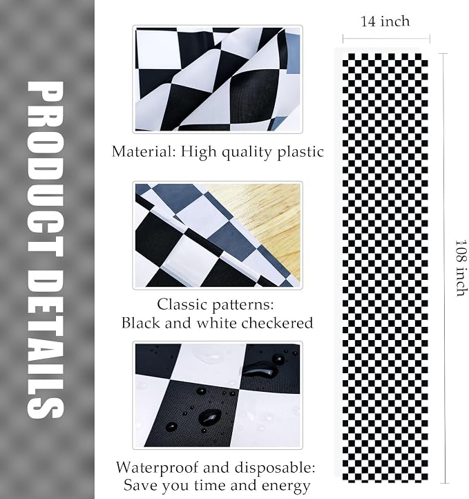 6 Pcs Black and White Checkered Table Runner 14 x 108 Plastic Table Runner - Image 2