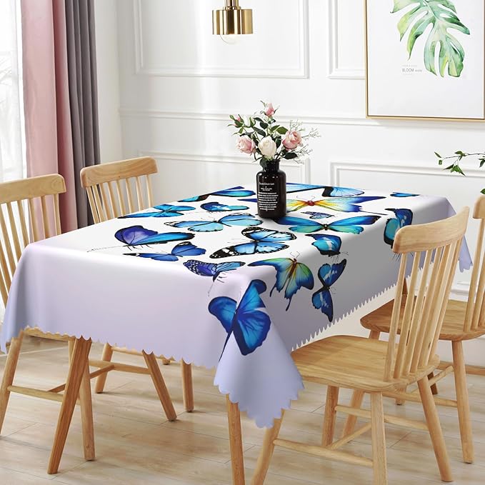 60x108inches Blue Butterfly Rectangle Tablecloth Natural Butterflies Light by TTQYFNM