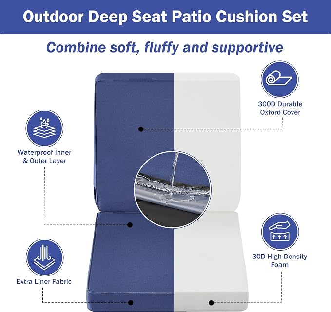 Outdoor Chair Cushions, Waterproof Patio Chair Cushions 24x24x4 Inch, Outdoor - Image 3