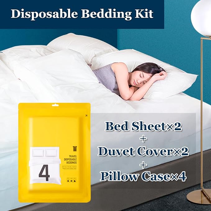 Extguds Disposable Travel Set : Bed Sheet×2+Duvet Cover×2+Pillow case×4+Bath - Image 2