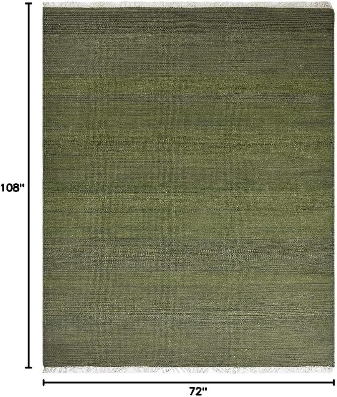 Rugsotic Carpets Hand Woven Flat Weave Kilim Wool 6'x9' Area Rug Solid Olive - Image 2