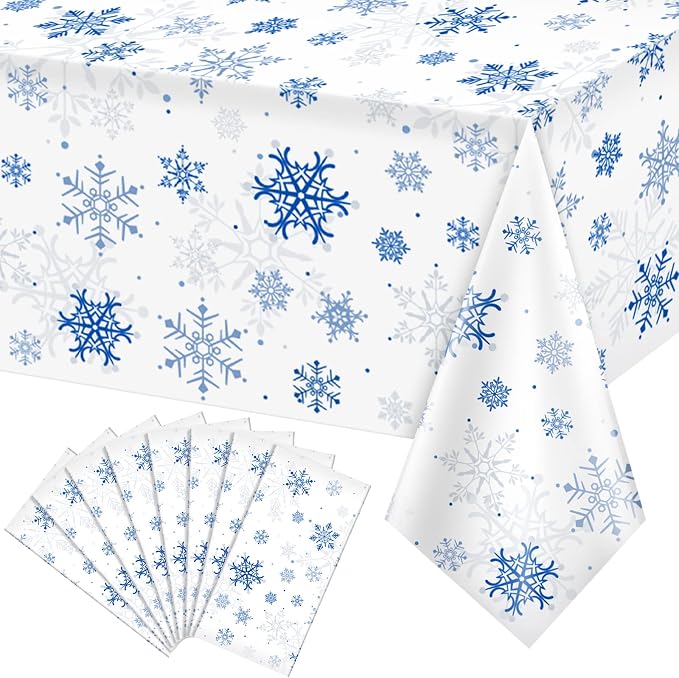 8 Pieces Snowflake Christmas Party Tablecloth Decorations, Plastic White by JectivsPartyDecorations