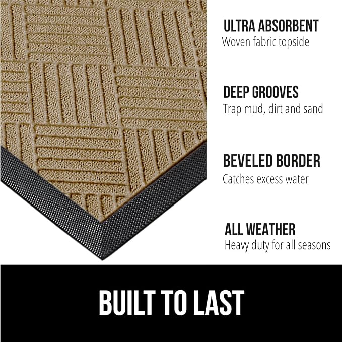GORILLA GRIP 100% Waterproof All-Season WeatherMax Doormat US Designed Natural - Image 2