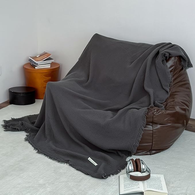 MorroMorn 100% Cotton Queen Size Bed Blanket 80"x90" Muslin Blanket - Image 4