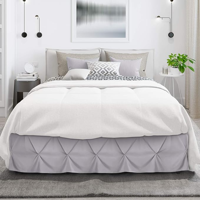 Nestl Grey Lavender Bed Skirt Full Size, Pinch Pleat Full Bed Skirt, Hotel - Image 2