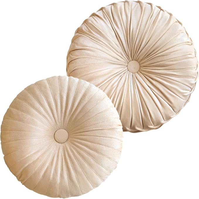 2 Pcs Round Throw Pillows Pleated Velvet Pumpkin Round Pillows Floor Cushion by Teieas