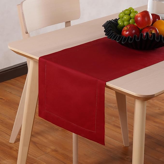 Home Ekaa Cotton Linen Red Table Runner 90 Inches Long – Washable Hemstitch 14 by HomeEkaa