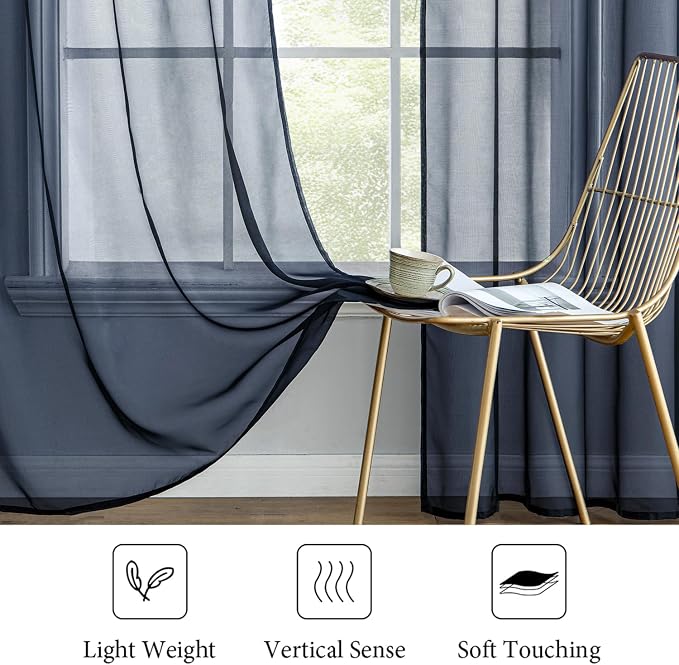 MIULEE 2 Panels Navy Blue Sheer Curtains 90 inches Long Window Curtains Rod - Image 4