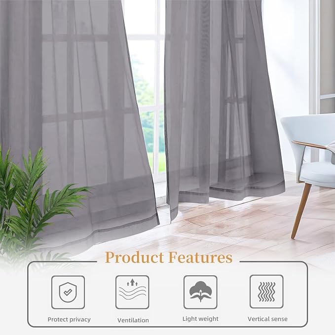 Sheer Curtains 45 Inches Long 2 Panels, Rod Pocket Short Curtain - Image 6