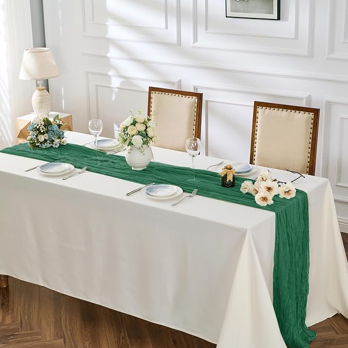 BALCONY & FALCON 2 Pack Emerald Green Cheesecloth Table Runner 10FT 120 Inch - Image 2